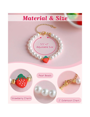Pulsera de Perlas de Fresa Berry para Primer Cumpleaños 14 cm