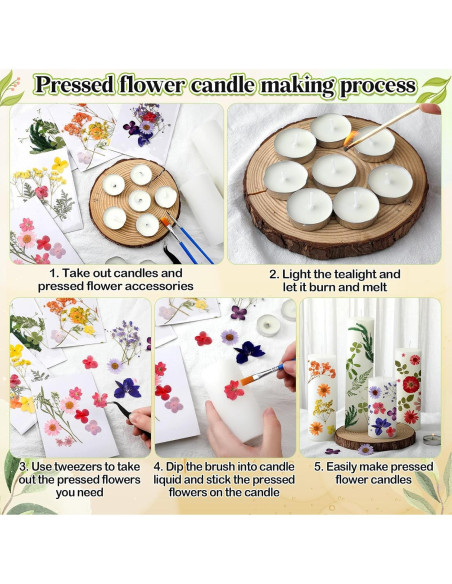 Kit de Pintura de Velas MTLEE 24 Piezas con Flores Secas