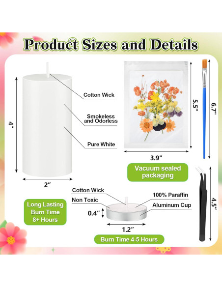 Kit de Pintura de Velas MTLEE 24 Piezas con Flores Secas