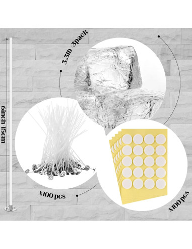 Cera de Vela Transparente Heigble 1.5 kg + 100 Mechas y Etiquetas