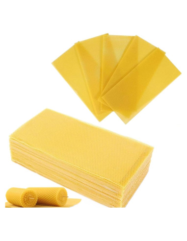 30 Hojas de Cera de Abeja Natural para Velas y Colmenas 41.5x19.5cm