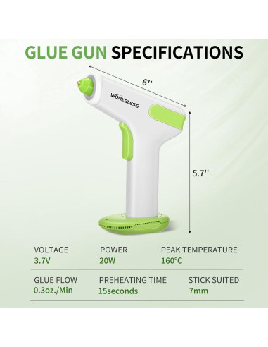 Pistola de Pegamento Inalámbrica WorkBless 2900mAh 20 Barras
