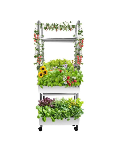 Sistema Hidropónico Awokabud 2 Niveles con Luz LED y Autorriego