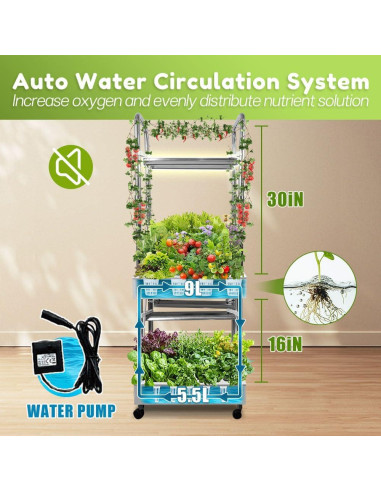 Sistema Hidropónico Awokabud 2 Niveles con Luz LED y Autorriego