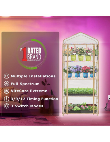 Invernadero Portátil Purlyu 4 Niveles con Luz LED 60W