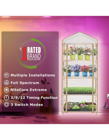 Invernadero Portátil Purlyu 4 Niveles con Luz LED 60W