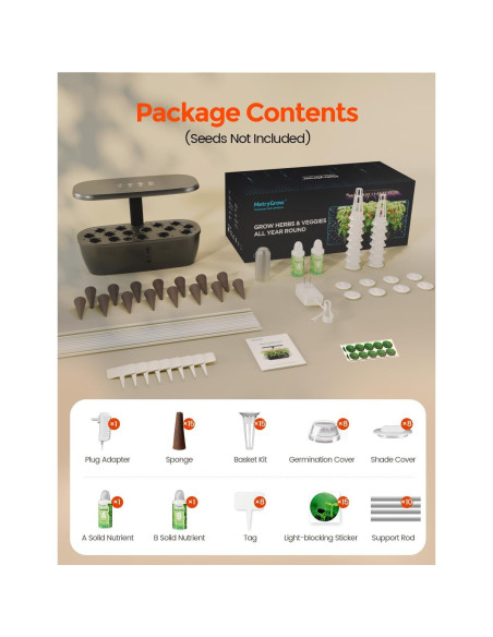 Sistema Hidropónico MetryGrow MG-15 con Luz LED 24W 15 Cápsulas