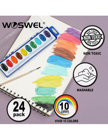 Juego de Pinturas Acuarelables WOSWEL 10 Colores Lavables 24 Pzs