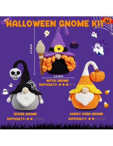 Kit de Crochet MAGIMUSE Gnomos de Halloween para Principiantes