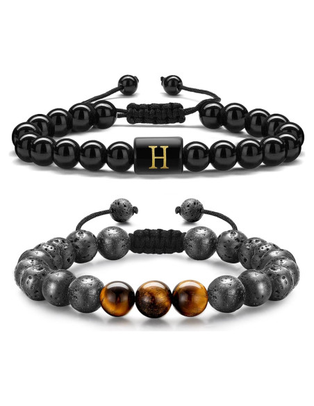 Pulsera Inicial STORUP para Hombres - Ojo de Tigre y Lava 8mm