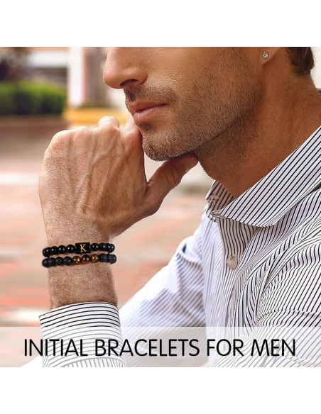 Pulsera Inicial STORUP para Hombres - Ojo de Tigre y Lava 8mm