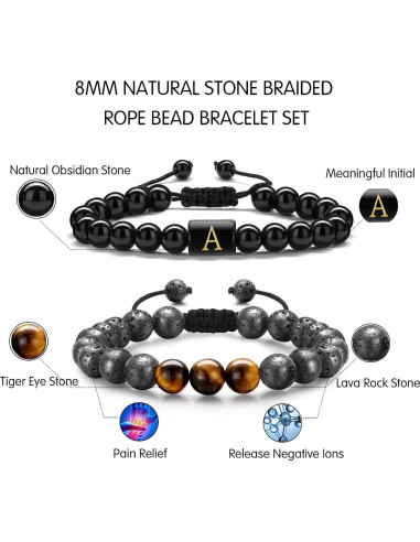 Pulsera Inicial STORUP para Hombres - Ojo de Tigre y Lava 8mm