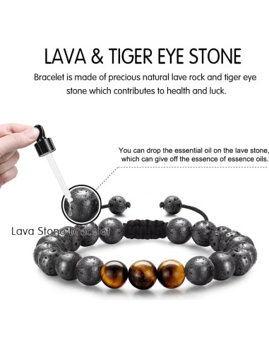 Pulsera Inicial STORUP para Hombres - Ojo de Tigre y Lava 8mm