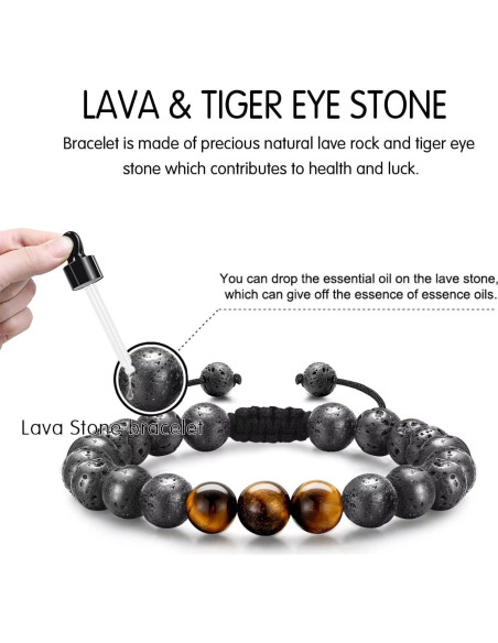 Pulsera Inicial STORUP para Hombres - Ojo de Tigre y Lava 8mm