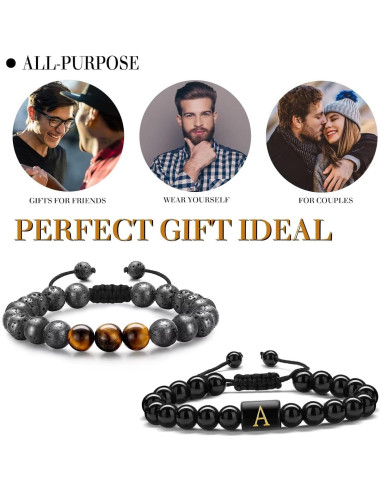 Pulsera Inicial STORUP para Hombres - Ojo de Tigre y Lava 8mm