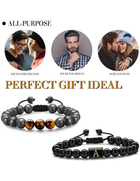 Pulsera Inicial STORUP para Hombres - Ojo de Tigre y Lava 8mm