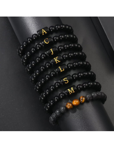 Pulsera Inicial STORUP para Hombres - Ojo de Tigre y Lava 8mm