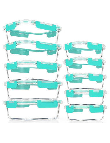 VERONES 10 Pack Contenedores de Vidrio Herméticos 1.01L y 0.35L