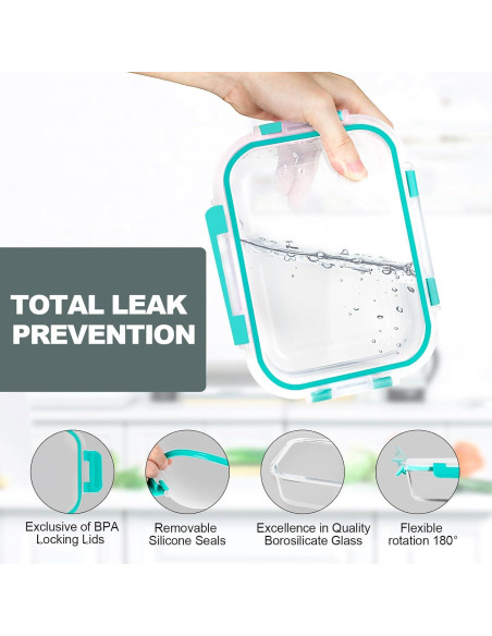 VERONES 10 Pack Contenedores de Vidrio Herméticos 1.01L y 0.35L