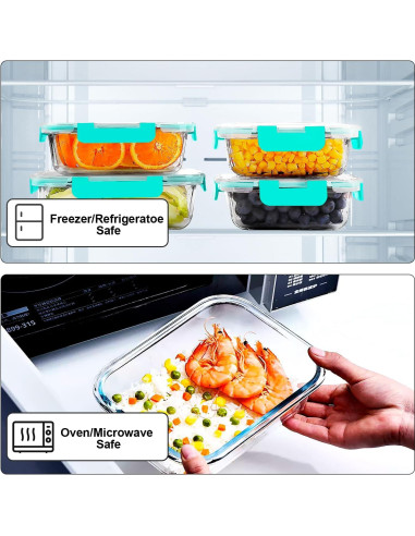 VERONES 10 Pack Contenedores de Vidrio Herméticos 1.01L y 0.35L