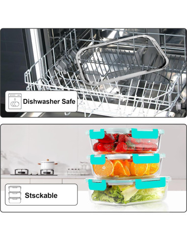 VERONES 10 Pack Contenedores de Vidrio Herméticos 1.01L y 0.35L