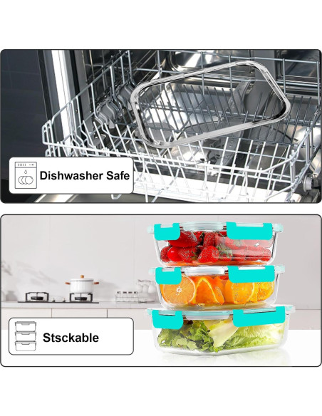 VERONES 10 Pack Contenedores de Vidrio Herméticos 1.01L y 0.35L