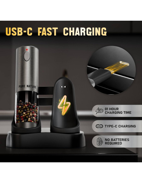 Juego de Molinillos de Sal y Pimienta Pure Nature Recargable