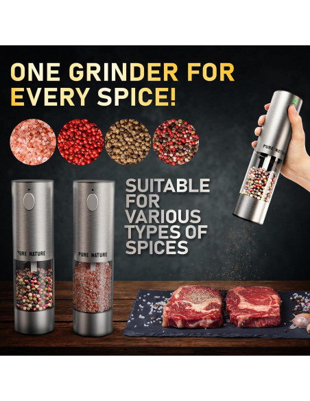 Juego de Molinillos de Sal y Pimienta Pure Nature Recargable