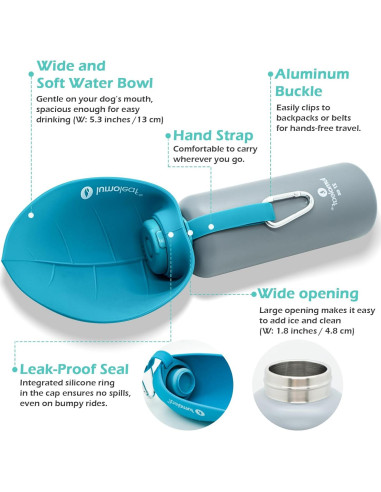 Botella de Agua Aislada LumoLeaf 800 ml Acero Inoxidable - Cuenco para Mascotas