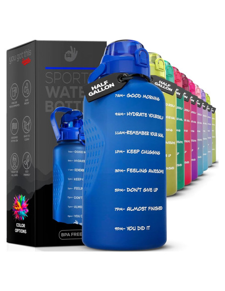 Botella de Agua Motivacional 2.2L con Pajilla y Tapa Abatible