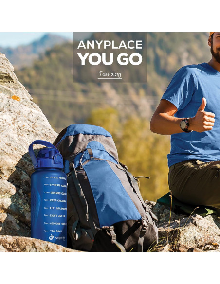 Botella de Agua Motivacional 2.2L con Pajilla y Tapa Abatible