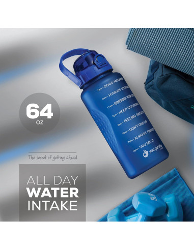 Botella de Agua Motivacional 2.2L con Pajilla y Tapa Abatible