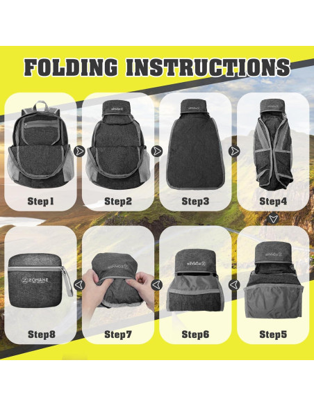 Mochila de Senderismo Plegable ZOMAKE 10L Ligera Negra