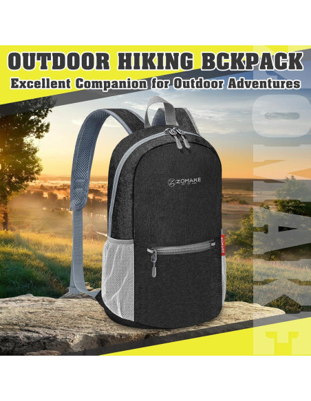 Mochila de Senderismo Plegable ZOMAKE 10L Ligera Negra