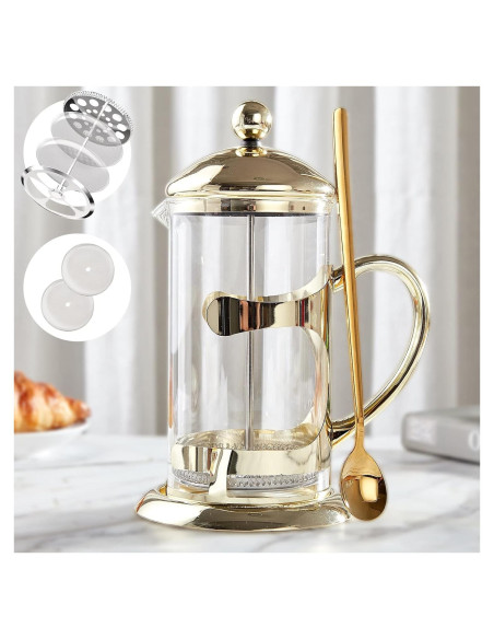 Prensa Francesa de Café DUJUST Dorada 1L con Filtro 4 Niveles Prensa Francesa de Café DUJUST Dorada 1L con Filtro 4 Niveles