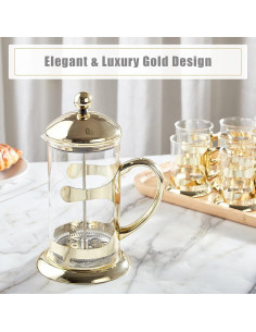 Prensa Francesa de Café DUJUST Dorada 1L con Filtro 4 Niveles 2