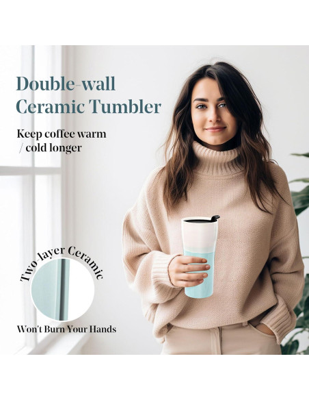 Taza de cerámica aislada Kopmath 15 oz con tapa azul Taza de cerámica aislada Kopmath 15 oz con tapa azul