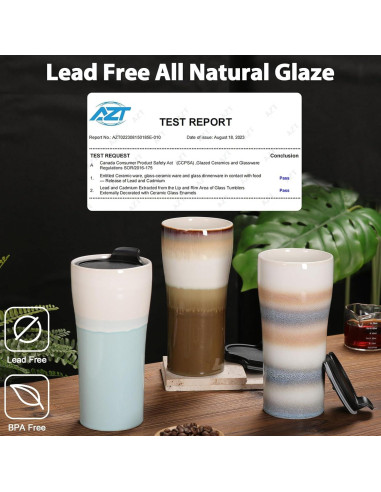 Taza de cerámica aislada Kopmath 15 oz con tapa azul