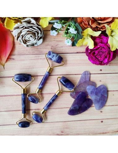 Rodillo de Masaje Facial y Gua Sha Amatista Antienvejecimiento