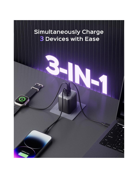 Cargador USB C 100W wegear Plegable 3 Puertos Negro