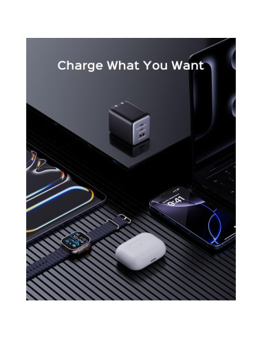 Cargador USB C 100W wegear Plegable 3 Puertos Negro