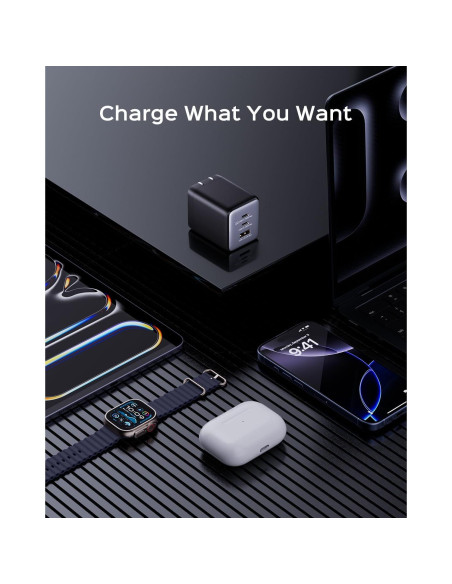 Cargador USB C 100W wegear Plegable 3 Puertos Negro