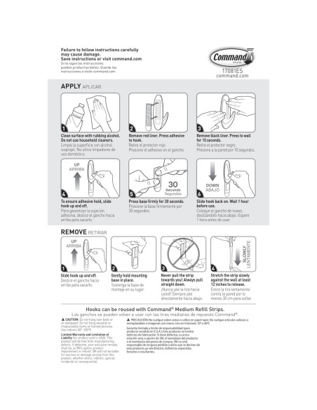 Ganchos Medianos Command 3M - 50 Ganchos y 50 Tiras Adhesivas