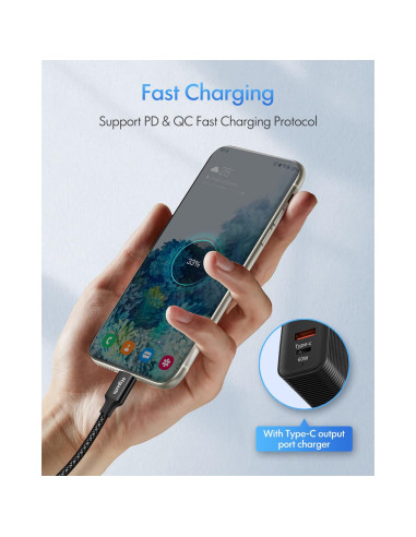 Cable USB C a USB C 3m Etguuds 60W Carga Rápida 2-Pack