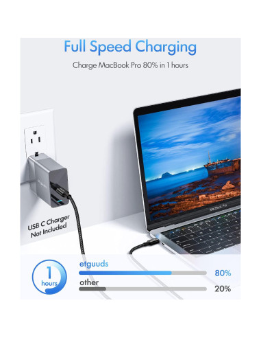 Cable USB C a USB C 3m Etguuds 60W Carga Rápida 2-Pack