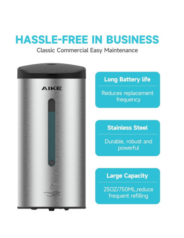 Dispensador de Jabón Automático AIKE AK1205 700ml Acero Inoxidable