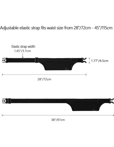 Cinturón de Dinero Ryaco con Bloqueo RFID, Negro, Ajustable Cinturón de Dinero Ryaco con Bloqueo RFID, Negro, Ajustable