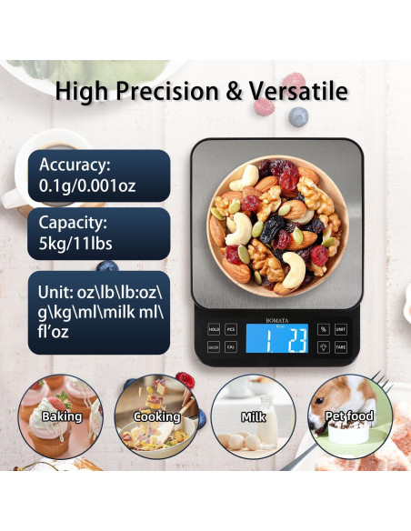 Balanza de Cocina BOMATA B613 5kg Alta Precisión LCD Recargable