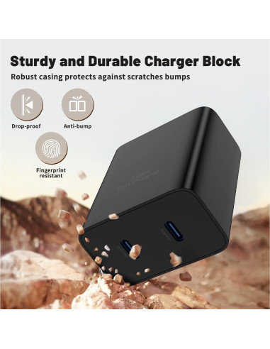 Cargador Rápido USB-C 45W Dual con Cable 3m para Samsung