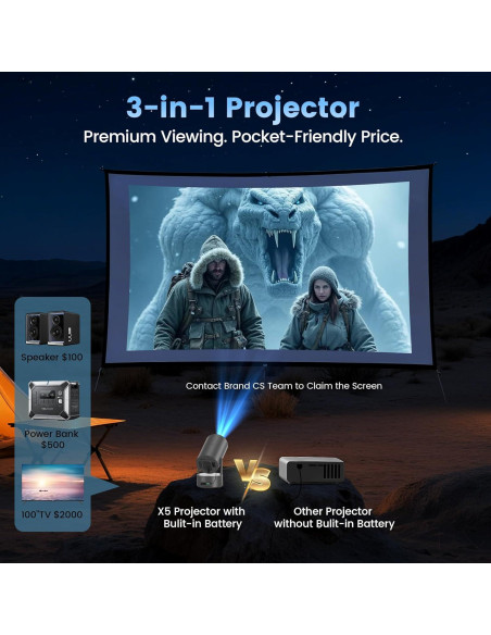 Proyector Portátil Tecaki X5OTD-US con Batería y WiFi